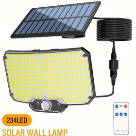 Resim 234 LED Dış Mekan Güneş Işığı Hareket Sensörlü Arama Lambası, Kızılötesi Uzaktan Kumandalı Güneş Sel Lambası, 3 Mod, Güneş Kamp Lambası, Veranda, Veranda, Kamp ve Arka Bahçe için 
