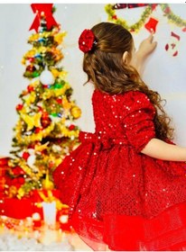 Resim H L Y Karol Tasarım Kırmızı Pullu Kız Bebek Elbisesi,doğum Günü Elbise,fotoğraf Çekim Elbise,0-12 Yaş Uygun Kırmızı 