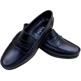 Resim Deri Siyah Kösele Taban Klasik Ayakkabı 