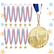 Resim 12 adet Yetişkin Madalya Seti - Kırmızı, Beyaz ve Mavi Çizgili Kurdelelerle Takım Katılımı Kazanan Madalyalar, Yarışmalar, Partiler, Spor Temalı Parti Hediyeleri, Spor Ödülleri, Parti Hediyeleri, Klasik Madalya Tasarımı, Dayanıklı Metal Madalyalar, Kaliteli El Sanatları 
