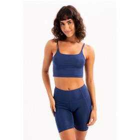 Resim Justever İnce Askılı Hafif Destekli Çıkarılabilir Kaplı Bra Lacivert Kadın Sporcu Sütyeni - Spica Lacivert 