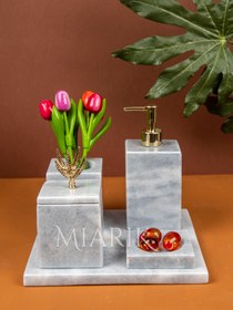 Resim MIARIK DESIGN & DEKORASYON Dekoratif Mermer Düz Kare 5 Li Banyo Seti Takımı 