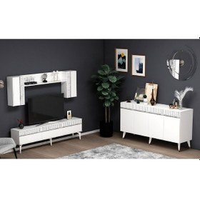 Resim Deffne 180 Cm Tv Ünitesi Ve Konsol 2'li Salon Takımı Beyaz-gümüş 