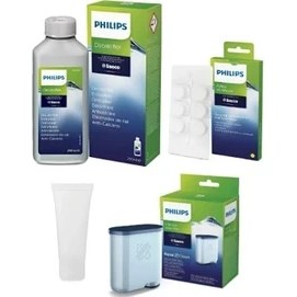 Resim Philips CA6700/10 Espresso Makinesi Kireç Temizleme Solüsyonu, Yağ Çözücü Tablet, 5gr Gres Yağ, Aquaclean 4'lü Set 