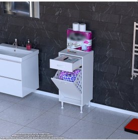 Resim Modilayn Emir 35 X 88 X 32,5 Cm 1 Göz Sepetli Kirli Çamaşır Banyo Dolabı Piratik Çok Foksiyonlu Düzenleyici Dolap Beyaz 