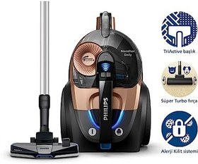 Resim Philips Marathon Daily Toz Torbasız Süpürge PowerCyclone 8, Turbo Fırça, Siyah Ve Bakır 