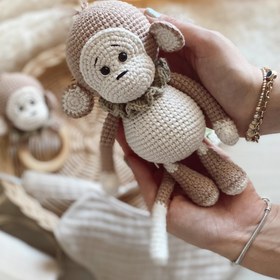Resim Amigurumi Sevimli Maymuş Deluxe Bebek Seti - Battaniye 