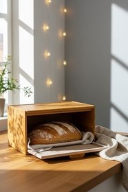 Resim Amandus Lignum - Bambu Ekmeklik Ekmek Saklama Kabı Ekmek Kutusu Ekmek Sepeti Krem 34 x 20 