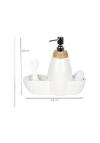Resim Porsima 5310825 Tezgah Üstü Beyaz Sıvı Sabunluk Fırçalı Süngerli Porselen Sabunluk 700ml 28cm 