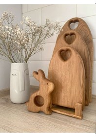 Resim Ahşap Set Kesme Tahtası Ve Altlık Tavşan Yumurtalık Hediye Ahşap 