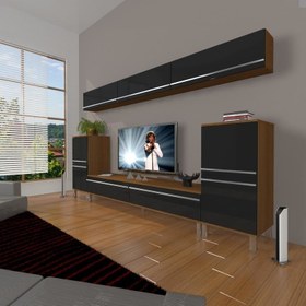 Resim Eko 9 Mdf Std Krom Ayaklı Tv Ünitesi Tv Sehpası Ceviz Siyah 