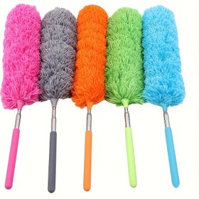 Resim 1 adet Renkli Uzatılabilir Mikrofiber Toz Alma - Paslanmaz Çelik Direk, Bükülebilir & Yeniden Kullanılabilir Başlık ile Mobilya, Arabalar, Camların Etkili Toz Alma için - Piller Gerekmez, Yatak Odası, Oturma Odası ve Daha Fazlası için İdeal, Temizlik için Toz Alma 
