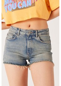 Resim Regular Fit Normal Kesim Normal Bel Esnek Jean Kot Şort W231816404 Açık Mavi 