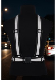 Resim Siyah Yüksek Görünürlüklü Reflektörlü Klipsli Ayarlanabilir Fosforlu Pratik Motorcu Ikaz Yeleği 