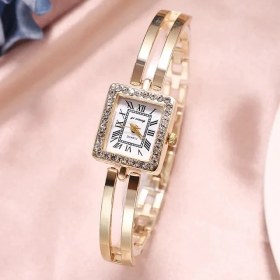 Resim Hanyang Altın Yeni Renk Kare Roma Çelik Zincir Izle Kadın Shopee Elmas Mizaç Küçük Kadran Alaşım Bilezik Izle (Yurt Dışından) 