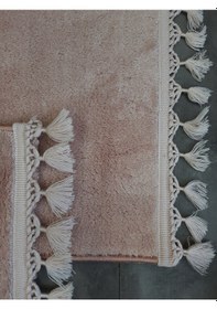 Resim Elite Pudra Pembe Ponpon Saçaklı Peluş 2'li Banyo Paspası Halısı Pudra 