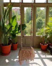 Resim Ylc Tasarım El Yapımı Boho Tarzı Doğal Jüt ve Rafya Salıncak 