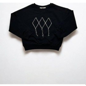 Resim Kız Çocuk Mevsimlik Pamuklu İki İplik Zincirli Sweatshirt-15447 Siyah 