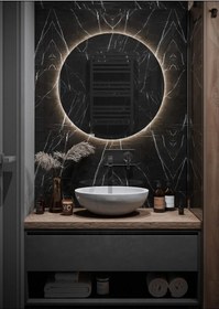 Resim Nuun Dekor 70cm Trafolu Günışığı Ledli Dekoratif Yuvarlak Banyo Aynası - Trafolu Şeffaf 