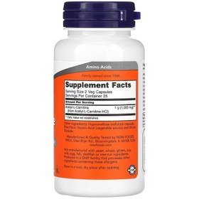Resim NOW Foods Acetyl-L Carnitine 500 mg Amino Acid Brain And Nerve Cell Function 50 Veg Capsules 