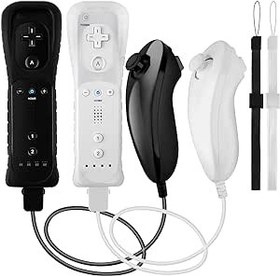 Resim XiQiDianr Wii Remote Controller with Nunchuck,2 Packs Wii Controller with Nunchuck, Compatible with Nintendo Wii/Wii U Console, Gamepad with Silicone Case and Wrist Strap (White+Black) 