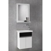 Resim Alfa Banyo Miniço-SB Ebeveyn 45 cm x 28 cm Aynalı Lüx Lavabolu Banyo dolabı- 1. Sınıf Mdf-Beyaz Siyah 