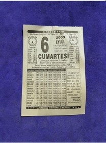 Resim 6 Eylül 2003 Takvim Yaprağı - Nostaljik Koleksiyonluk Takvim Yaprağı 