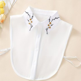 Resim Kadınlar için Siyah & Altın Çiçekli Ayrılabilir Sahte Yaka - Şifon Gibi Yarı Gömlek Tasarımı, Makinede Yıkanabilir Dekoratif Yaka Kazaklar, Hoodie'ler ve Katmanlı Kıyafetler İçin, Bluz Boyun Süsü, Kıyafet Geliştirici, Şık Aksesuar, Zarif Detay 