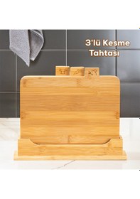 Resim Porsima 16668 Piero Bambu 3'lü Standlı Kesme Tahtası Kesim Panosu 