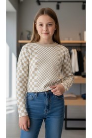 Resim Minimoda Kids Kız Çocuk %100 Polyester Damalı İnce Triko Kazak 