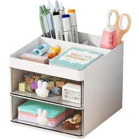 Resim Ganzhoushop Çekmeceli Masa Malzemeleri Düzenleyici, Masaüstü Kırtasiye Saklama Kutusu Kalemler Kalem Tutucu Ofis, Okul, Ev İçin -yxwhite 