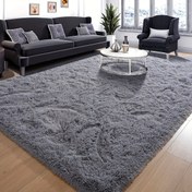Resim 1 adet Yumuşak ve Kabarık Alan Matı, Oturma Odası, Yatak Odası, Çalışma Odası, Makyaj Masası için Kaymaz Peluş Zemin Matı - Şık Gri, Lüks Polyester, Ev Dekorasyonu, Yatak Odası Dekorasyonu için İdeal, Şık Zemin Matı, Dayanıklı Zemin Kaplaması, Alan Matı 