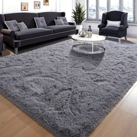 Resim 1 adet Yumuşak ve Kabarık Alan Matı, Oturma Odası, Yatak Odası, Çalışma Odası, Makyaj Masası için Kaymaz Peluş Zemin Matı - Şık Gri, Lüks Polyester, Ev Dekorasyonu, Yatak Odası Dekorasyonu için İdeal, Şık Zemin Matı, Dayanıklı Zemin Kaplaması, Alan Matı 