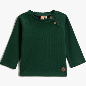 Resim Erkek Bebek Basic Ribanalı Düğme Detaylı Sweatshirt Pamuklu 