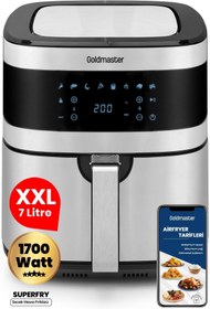 Resim Superfry 7 Litre Inox Geniş Hazneli Xxl Dokunmatik 8 Ön Ayarlı Airfryer Sıcak Hava Fritözü Goldmaster