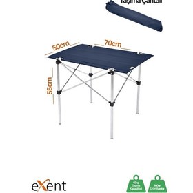 Resim Exent 50x70 Cm Kamp Masası Katlanabilir Masa, Piknik Bahçe Balkon Plaj Masası, Taşıma Çantalı Masa-lacivert 