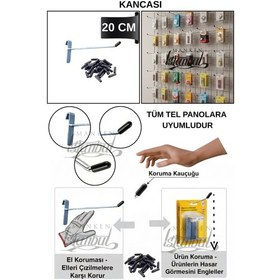 Resim Tel Pano Kancası Koruma Kauçuklu 20 Cm Deluxe Raf Askısı Ekstra Güçlü 35 Adet Krom 