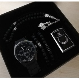 Resim Erkek Siyah Kordon Saat Seti Sevgiliye Hediye Ay Yıldız Çakmak 