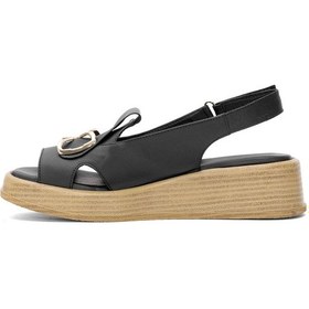 Resim Mammamia D25ys-2780 Kadın Hakiki Deri Düz Sandalet Siyah Siyah 