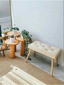 Resim PUFANNA Gürgen Retro Ahşap Ayaklı Handmade Krem Pofidik Puf Bench Koltuk Sandalye 