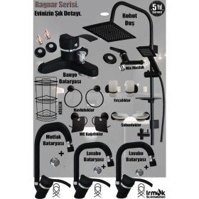 Resim Tesitay Mutfak, Lavabo, Banyo Bataryası Siyah Renk Eviye Musluk Armatür Robot Duş Banyo Seti Lavabo Ragnar 
