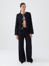 Resim Nocturne Oversize Midi Pantolon - Minimalist, Yüksek Bel, Geniş Paça - Siyah / 38 