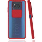 Resim Xiaomi Poco X3 Kılıf Lens Sürgülü Kamera Korumalı Silikon - Kırmızı 