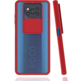 Resim Xiaomi Poco X3 Kılıf Lens Sürgülü Kamera Korumalı Silikon - Kırmızı 