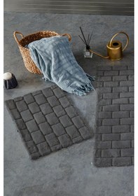 Resim Hcw Wall Antrasit %100 Pamuk Viskon 2 Parça Banyo Paspas Seti 40 60+60 100 Cm Antrasit 