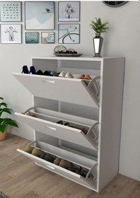 Resim Düşer Kapaklı Ayakkabılık 3 Kapaklı Beyaz 