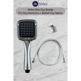 Resim Ahlez Elite Kare Duş Başlığı + Pvc Duş Hortumu + Büyük Mafsal Duş Seti 