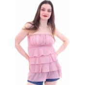 Resim Cotton Mood 20053022 Straplez Nervürlü Eteği Kat Kat Fırfırlı Bluz Pudra 