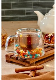 Resim Ny Home Çiçek Motifli Çift Camlı Isıya Dayanıklı Cam Bardak Kulplu - Tekli Şefaf 