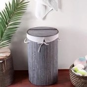 Resim El Yapımı Hasır Katlanır Çamaşır Sepeti Yuvarlak 55 Litre (35CM*35CM*61CM), Doğal Malzemede 